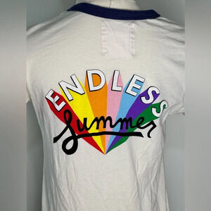 Ban.do Womens Ringer Endless Summer Rainbow T-Shirt 100% Cotton Size Small